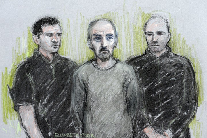 <strong>Court artist sketch of Thomas Mair (centre) at Westminster Magistrates' Court</strong>