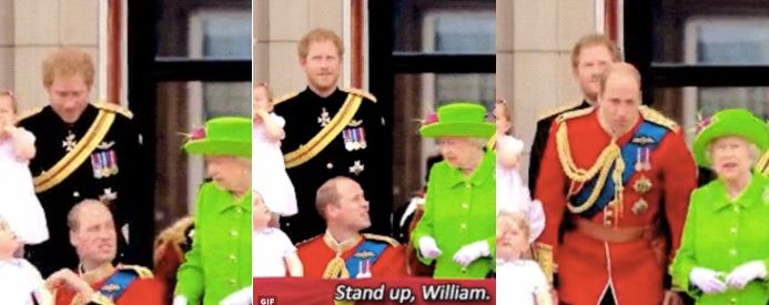 Footage captures perfectly the moment Prince William gets checked by his grand-mama, Queen Elizabeth II, during last week's Trooping the Color parade.