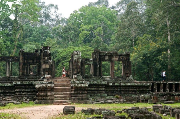 The cities surrounding the temple complex, pictured, are believed to have been the largest in the world during their 12th-century heyday.