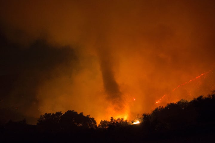 A fire whirl, or fire tornado, seen on June 18, 2016 at the Sherpa Fire near Santa Barbara, California.