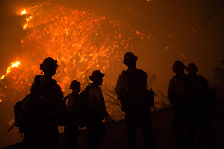 Firefighters battle the Sherpa Fire near Santa Barbara, California, on June 17, 2016.