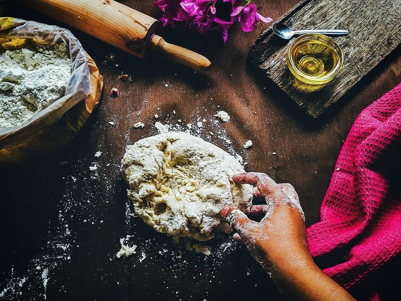 Traditional way of kneading the dough for the Rotis