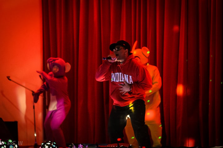 <p><em>Performing live with teletubby backup dancers </em><strong>OR</strong></p>