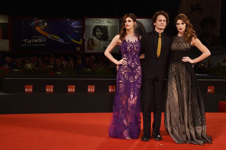 Yelchin with his "Burying the Ex" co-stars Alexandra Daddario and Ashley Greene at the 71st Venice Film Festival on Sept. 4, 2014.