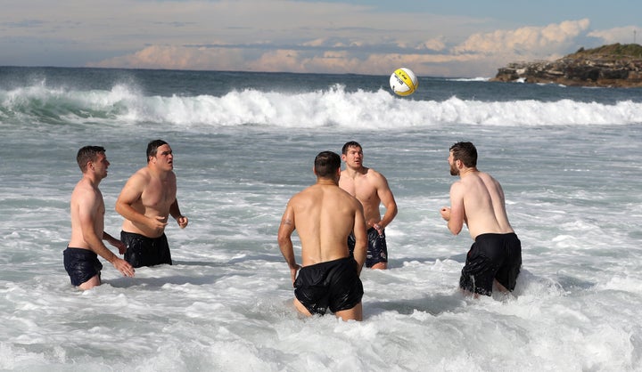 Yes, that's the England men's rugby team on Sydney's Coogee Beach