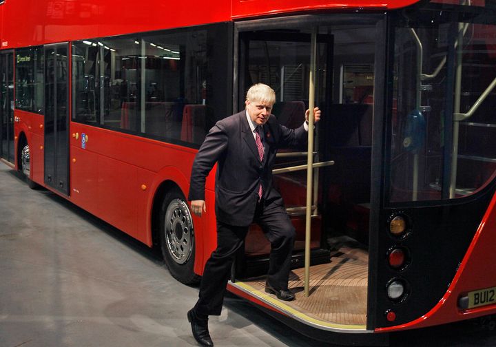 Boris Johnson getting on a bus