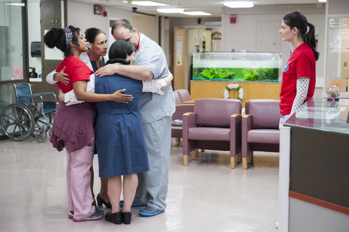 Niecy Nash, Laurie Metcalf, Alex Borstein, Mel Rodriguez and Lindsey Kraft star in a scene from "Getting On."