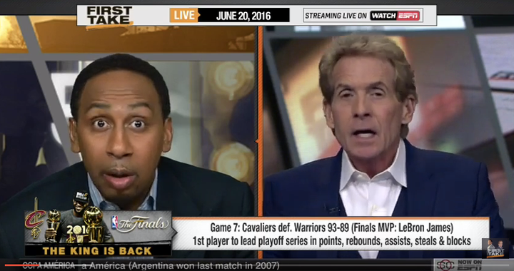 Skip Bayless and Stephen A. Smith debate 2016 Finals MVP Award on "First Take" June 20.