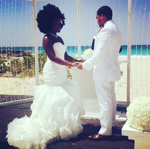 Nakyia Whitty and Jay Davis at their beach wedding ceremony in Punta Cana.