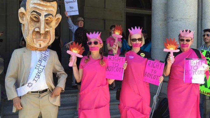 Protestors outside the the New York State Capitol building in Albany