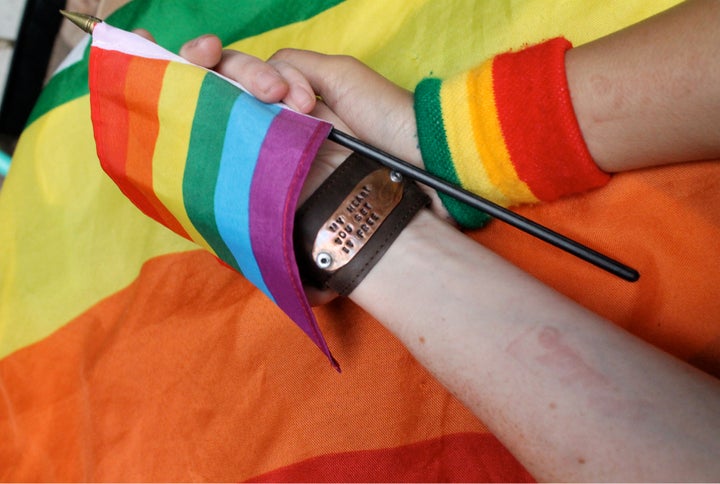 Hands full of rainbows and each other at our first big city Pride, San Diego, 2011.