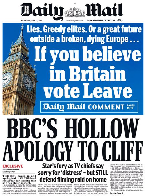 Wednesday's Daily Mail front page.