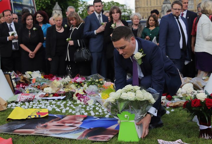 MPs lay floral tributes to Jo Cox in Parliament Square on Monday