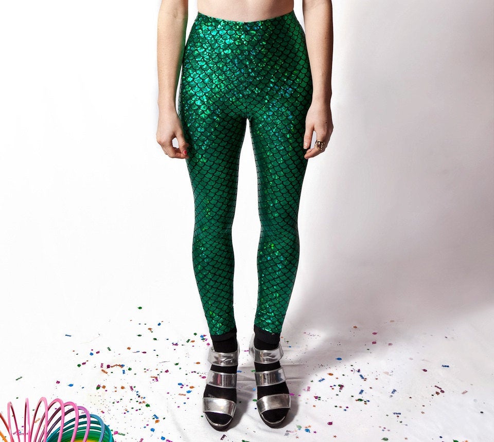 Shimmering Mermaid Tail Leggings - High Waist