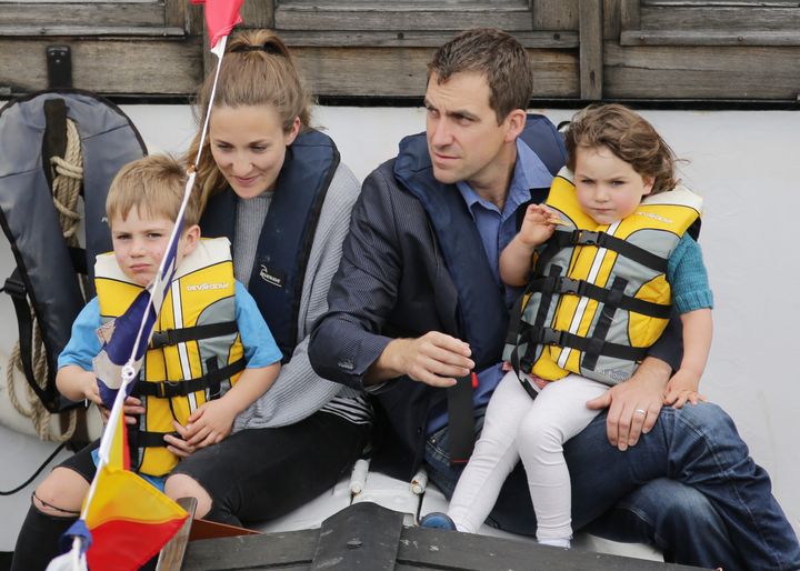 Brendon Cox, the widower of Labour MP Jo Cox, and their children Cuillin and Lejla, and an unidentified woman make their way along the River Thames.
