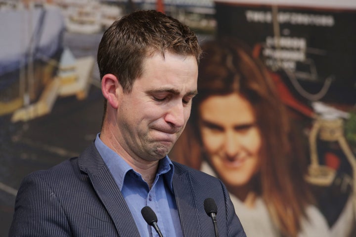 Brendan Cox, widower of Jo Cox addresses the rally in Trafalgar Square