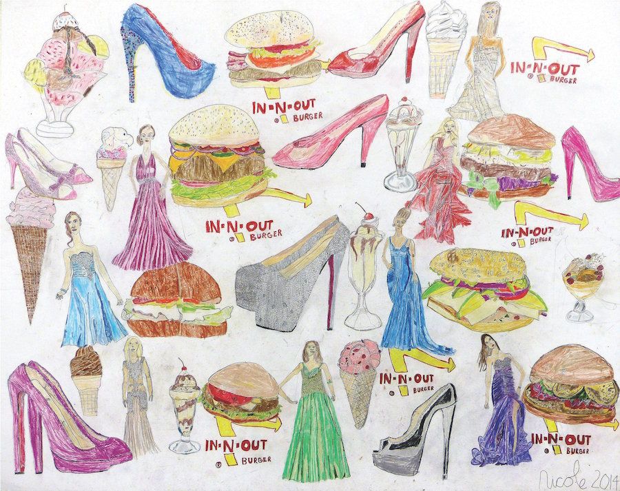 Nicole Appel, Burgers, Dresses and Heels, 2014, Pencil on Paper