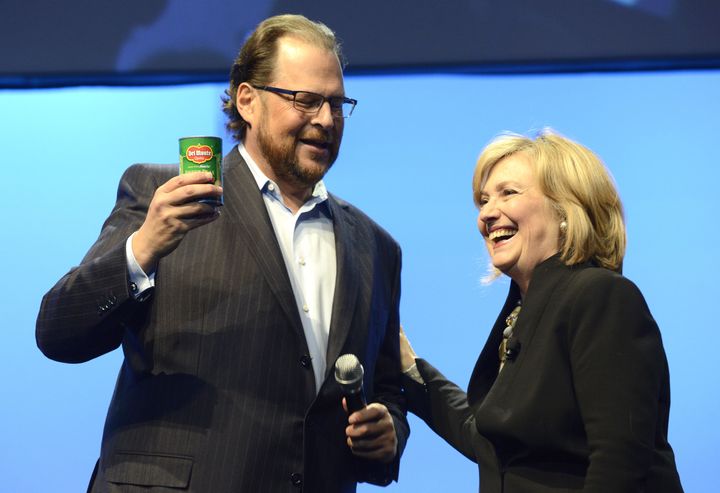 Salesforce chairman and chief executive Marc Benioff, seen here with Hillary Clinton in 2014 at his company's Dreamforce conference.
