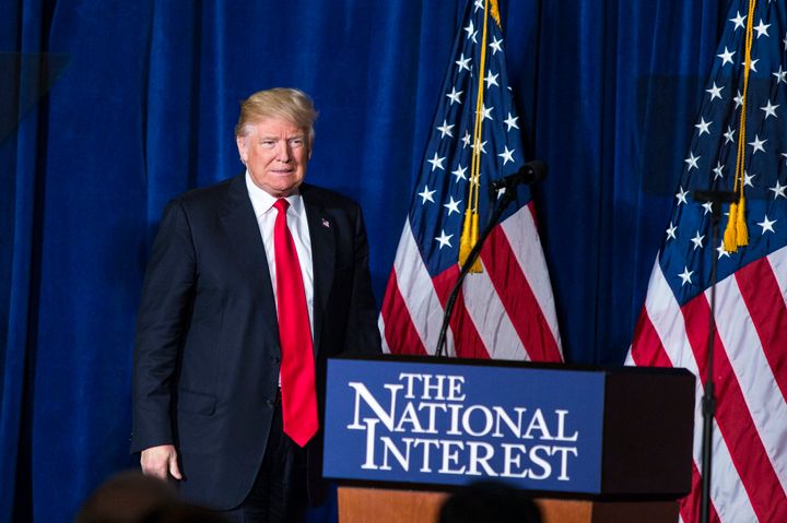 Republican presidential candidate Donald Trump spoke about his foreign policy positions at an event hosted by the Center for the National Interest on April 27.