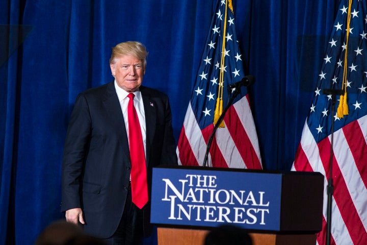 Republican presidential candidate Donald Trump spoke about his foreign policy positions at an event hosted by the Center for the National Interest on April 27.