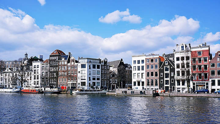 Residential neighborhood in Amsterdam adjacent to the Amstel River.