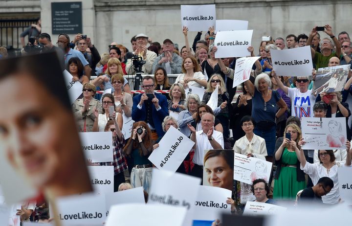 People attend a special service for murdered Labour Party MP Jo Cox, at Trafalgar Square in London, Britain June 22, 2016.