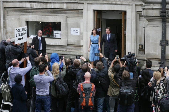 David Cameron and his wife Samantha leave after casting their votes in the EU referendum at a polling station in London on Thursday.