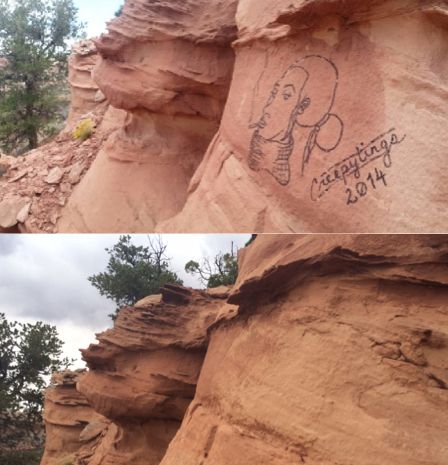 Federal authorities shared before and after photos of the protected rock formations bearing her handiwork.