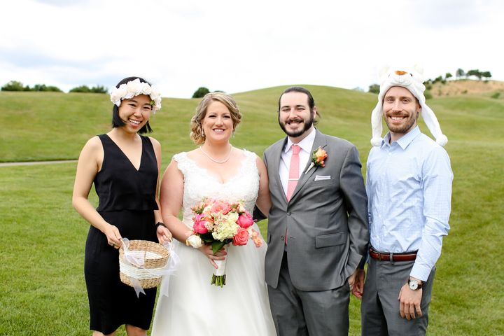 The couple's friends AJ Hartman and Connie Shin stepped up to the plate as ring bearer and flower girl after the original ring bearer was unable to attend. 