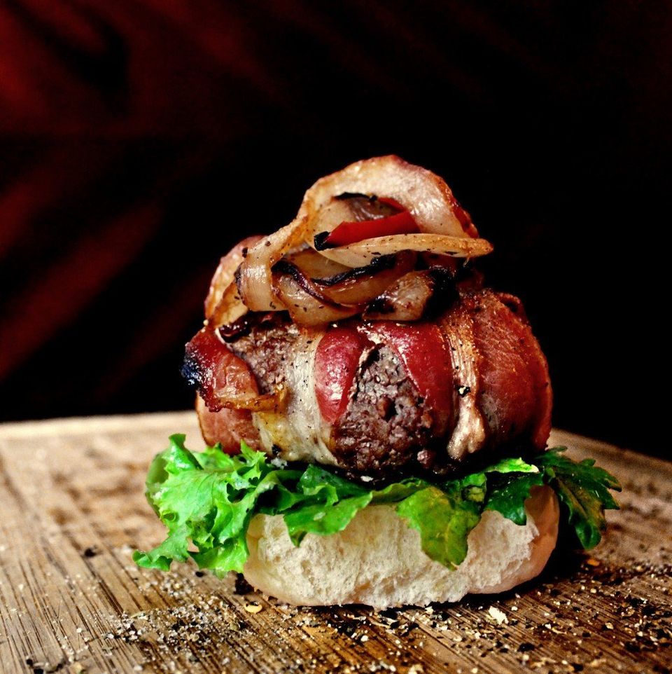 Cheddar-Stuffed And Bacon-Wrapped Burgers