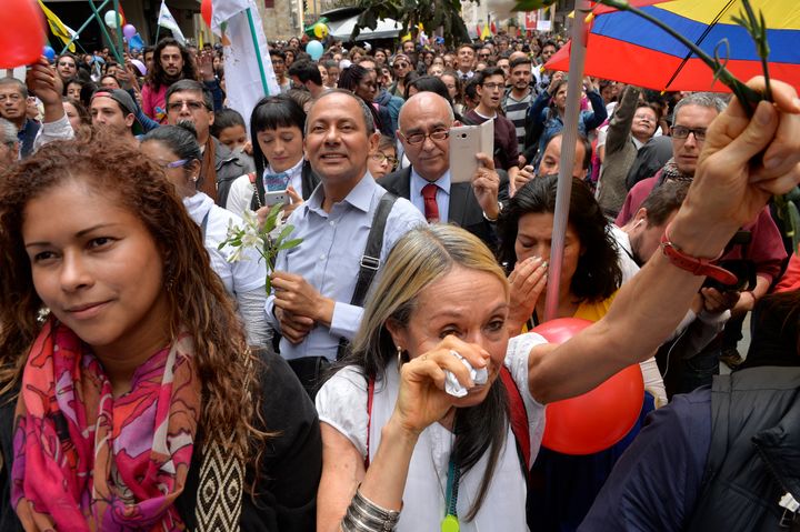 Crowds gathered in the Colombian capital of Bogota to celebrate the accord.