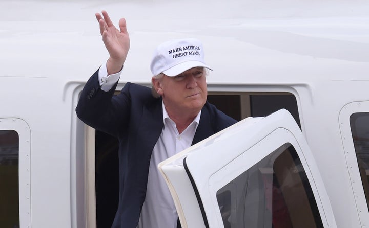 Donald Trump wore a hat with his slogan 'Make America great again' as he arrived