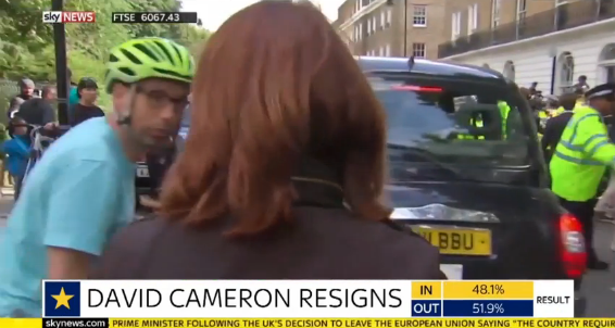 The moment gets confronted by a passing cyclist, which was being streamed live on Sky News