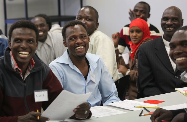 Refugees learn employment skills during a job readiness class at the International Rescue Committee center in Tucson, Ar