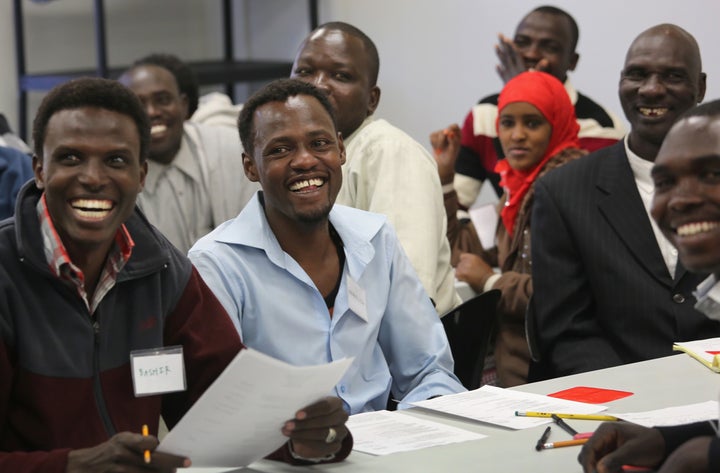 Refugees learn employment skills during a job readiness class at the International Rescue Committee center in Tucson, Arizona.