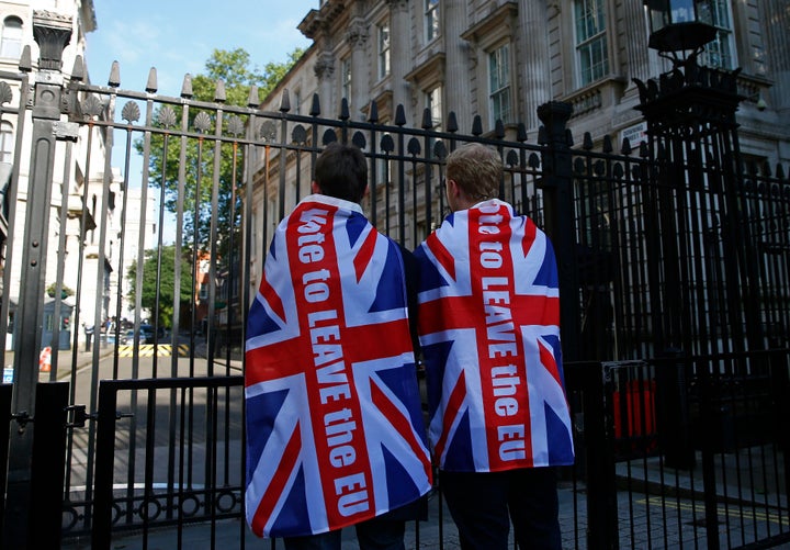 Britain voted to leave the EU in a referendum on Thursday. "Leave" supporters are pictured here outside the prime minister's residence in Downing Street, London, on Friday.