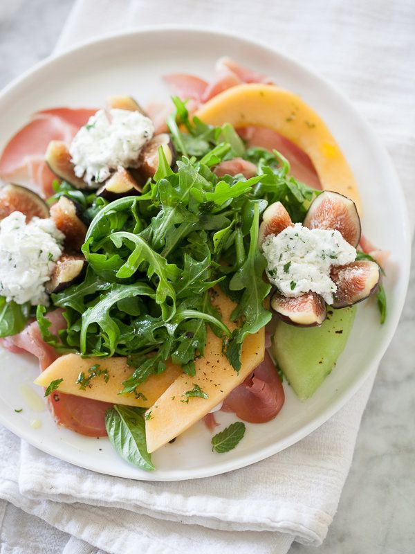 Goat Cheese Stuffed Fig, Melon And Prosciutto Salad