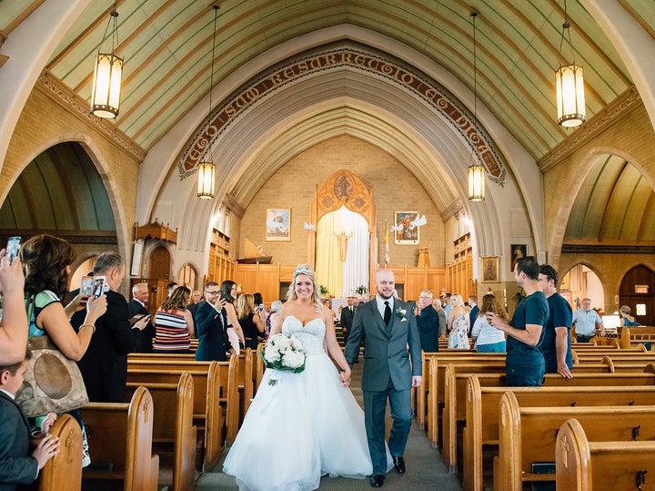 The show must go on! Christina and Danny after they said their vows.