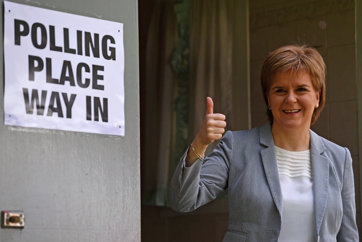 Scotland's First Minister Nicola Sturgeon votes in the EU referendum, at Broomhouse Community Hall in Glasgow, Scotland, Britain June 23, 2016.