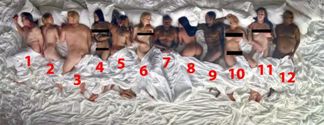 1) George W Bush 2) Anna Wintour 3) Donald Trump 4) Rihanna 5) Chris Brown 6) Taylor Swift 7) Kanye West 8) Kim Kardashian 9) Ray J 10) Amber Rose 11) Caitlyn Jenner 12) Bill Cosby