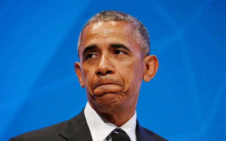 President Barack Obama pauses while speaking about Brexit at the Global Entrepreneurship Summit at Stanford University in Pal