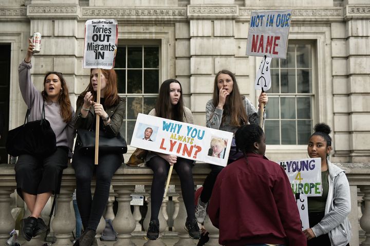 Young protesters demonstrate outside Downing Street following the United Kingdom's vote to leave the European Union.