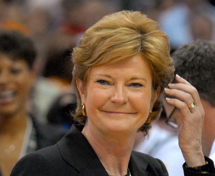 Pat Summitt smiles after the Lady Vols defeated Rutgers for their seventh NCAA women's basketball championship in Cleveland on April 3, 2007.