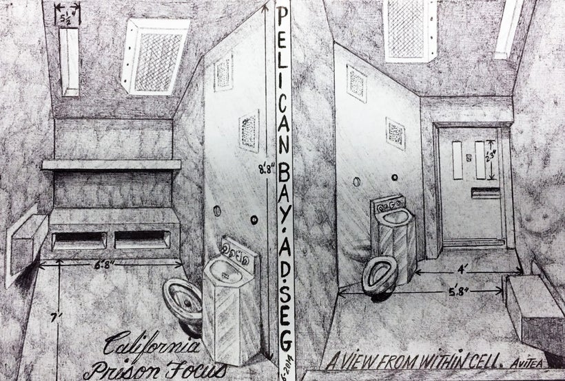 Former-Pelican Bay inmate Christopher Avitea drew the inside and dimensions of the SHU cell he lived in
