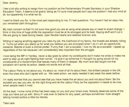 The letter sent by Phillips to Corbyn this afternoon