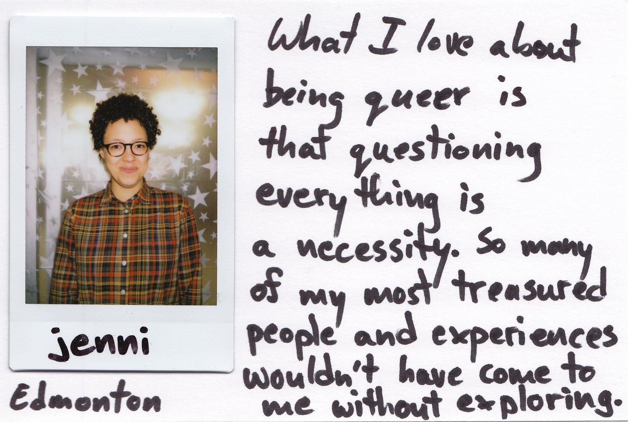 "[This] is an image from my project, '<a href="http://whatiloveaboutbeingqueer.tumblr.com/" target="_blank" role="link" class=" js-entry-link cet-external-link" data-vars-item-name="What I LOVE about being QUEER," data-vars-item-type="text" data-vars-unit-name="57711fa5e4b017b379f66510" data-vars-unit-type="buzz_body" data-vars-target-content-id="http://whatiloveaboutbeingqueer.tumblr.com/" data-vars-target-content-type="url" data-vars-type="web_external_link" data-vars-subunit-name="article_body" data-vars-subunit-type="component" data-vars-position-in-subunit="2">What I LOVE about being QUEER,</a>' which I believe speaks to the idea of Pride." -Vivek Shraya