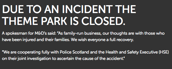 A statement posted to the website of M&D's theme park.