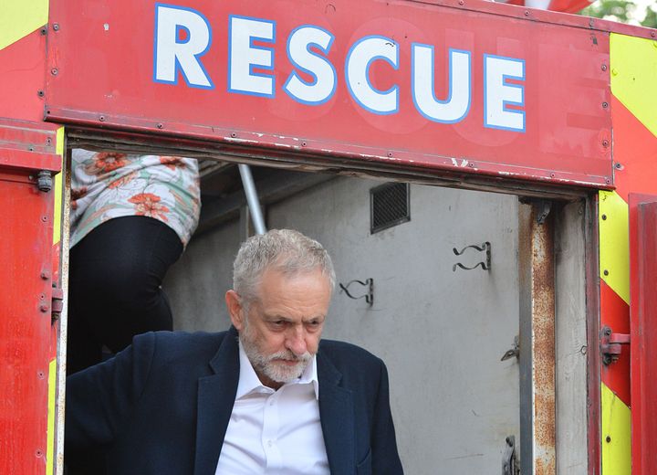 Corbyn on the Fire Brigades Union engine at the Parliament Square protest