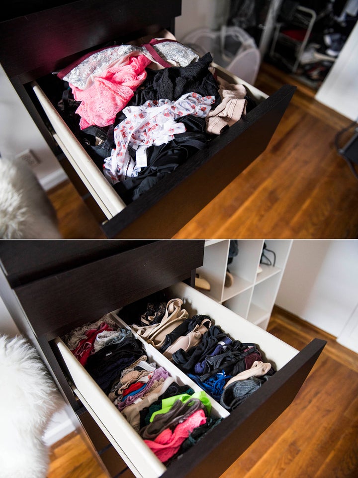 My newly organized underwear drawer, where I can actually find the things I'm looking for.Dream Drawer™ Expandable Spring Loaded Drawer Dividers (Set of 2), $15