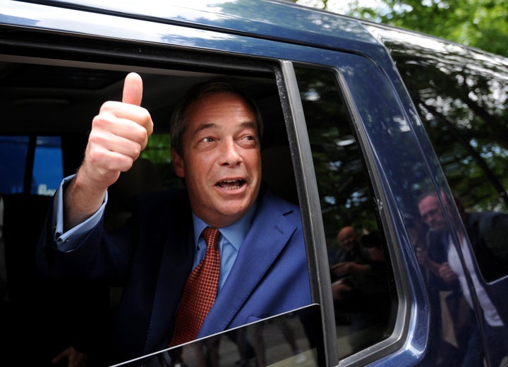 Nigel Farage leaves Milbank TV studios after the UK voted by 52 percent to 48 percent to leave the Europe